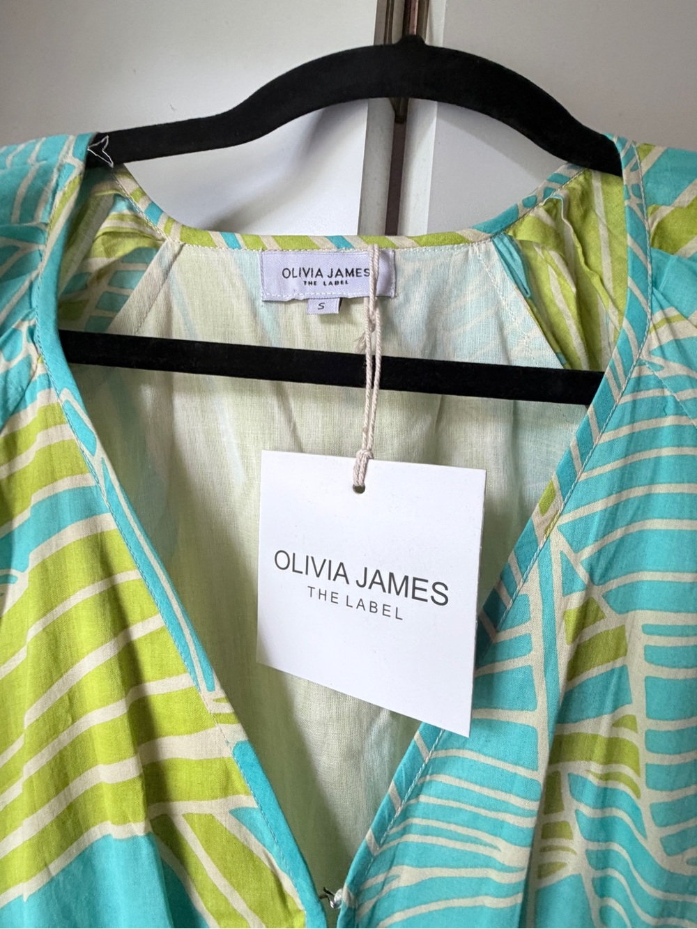 Olivia James V-Neck Patterned Tunic Dress in Aqua & Lime